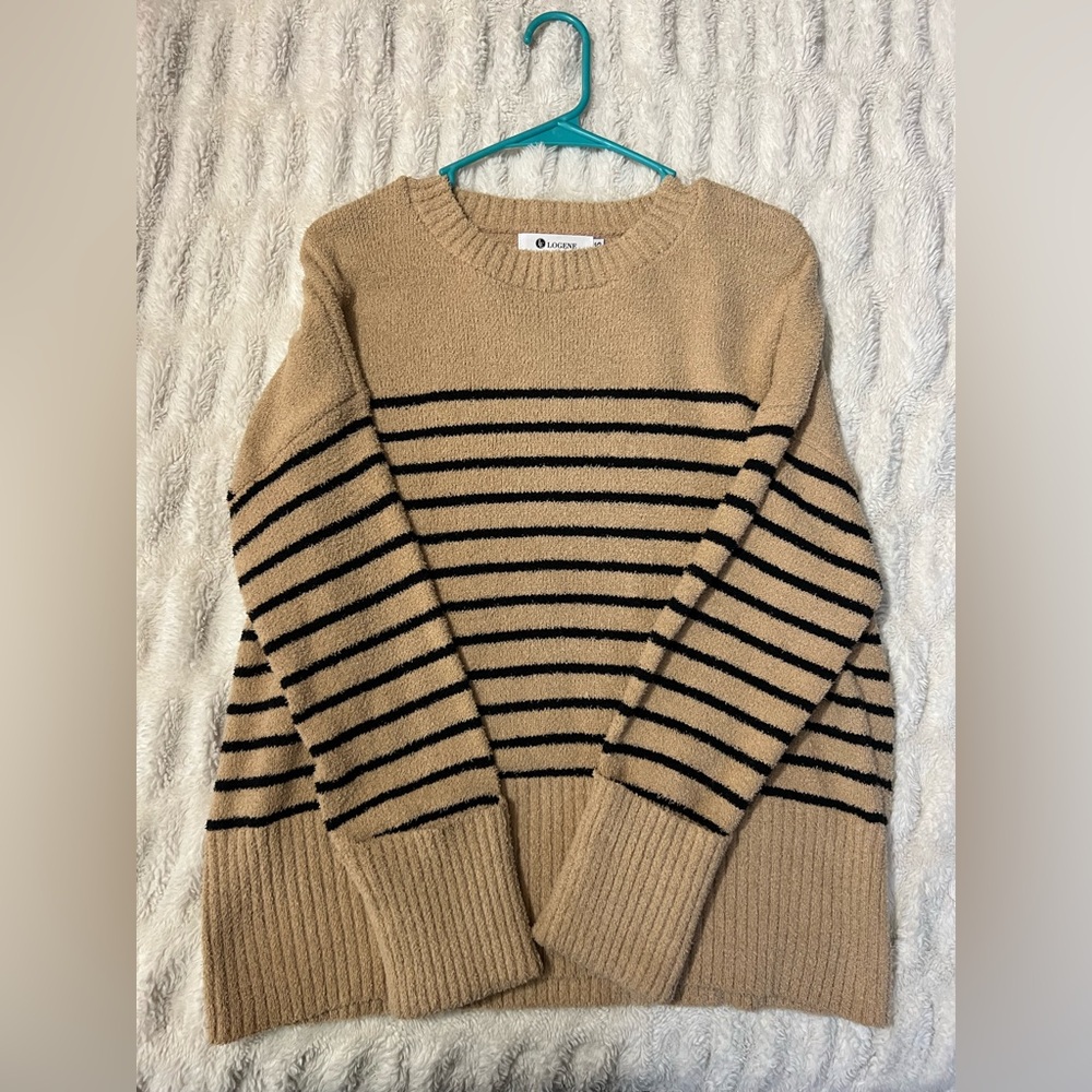Woman’s Oversized Beige Striped Sweater